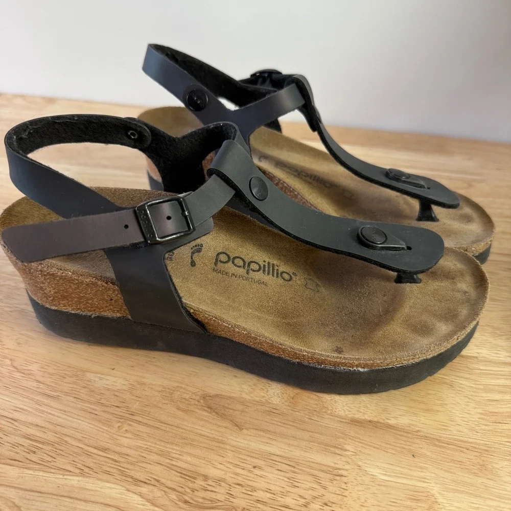 Birkenstock Ashley t-strap platform wedge sandals Size 38 Black T-Strap Platform